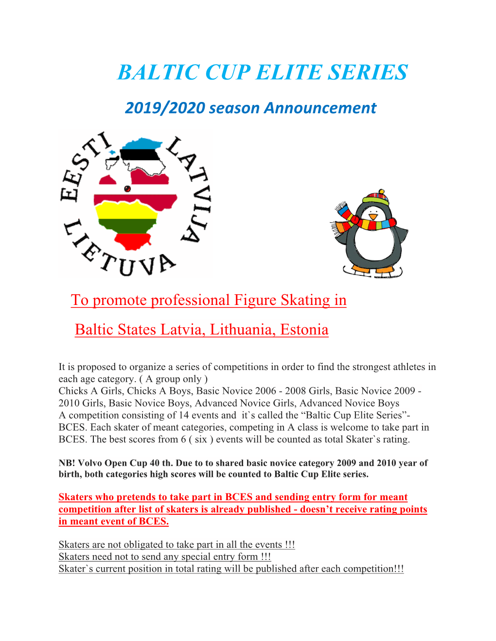 BALTIC CUP ELITE SERIES 2019/2020 Season Announcement