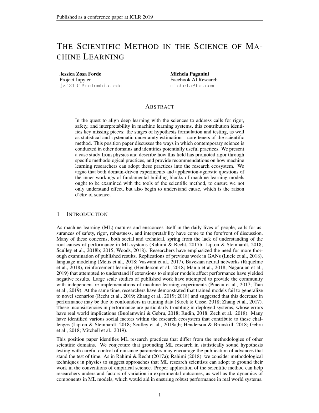 The Scientific Method in the Science of Ma- Chine Learning