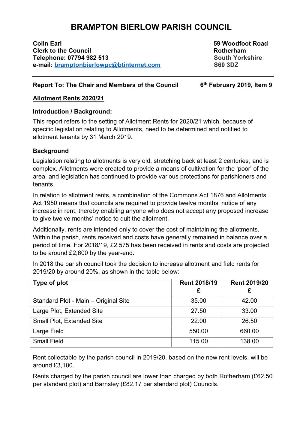 Allotment Rents 2020/21