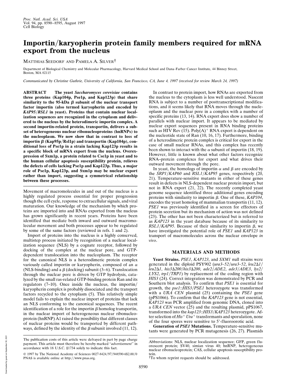 Importin/Karyopherin Protein Family Members Required for Mrna Export