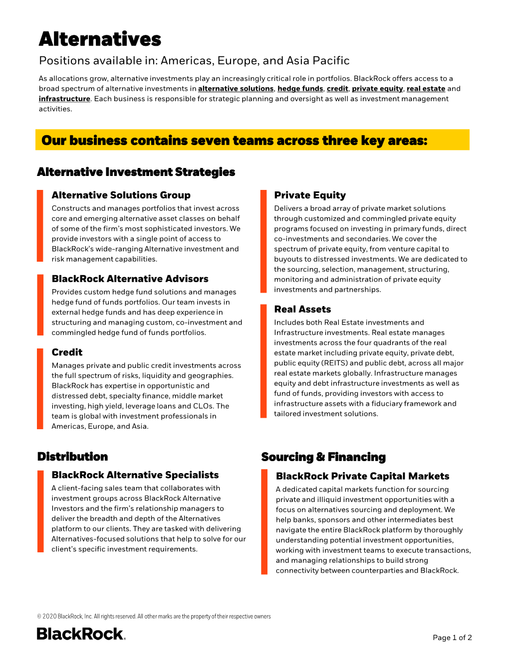 Alternatives Positions Available In: Americas, Europe, and Asia Pacific