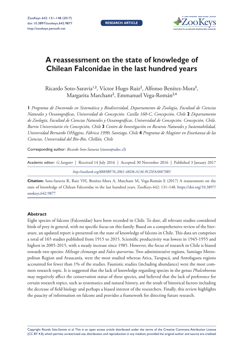 ﻿A Reassessment on the State of Knowledge of Chilean Falconidae