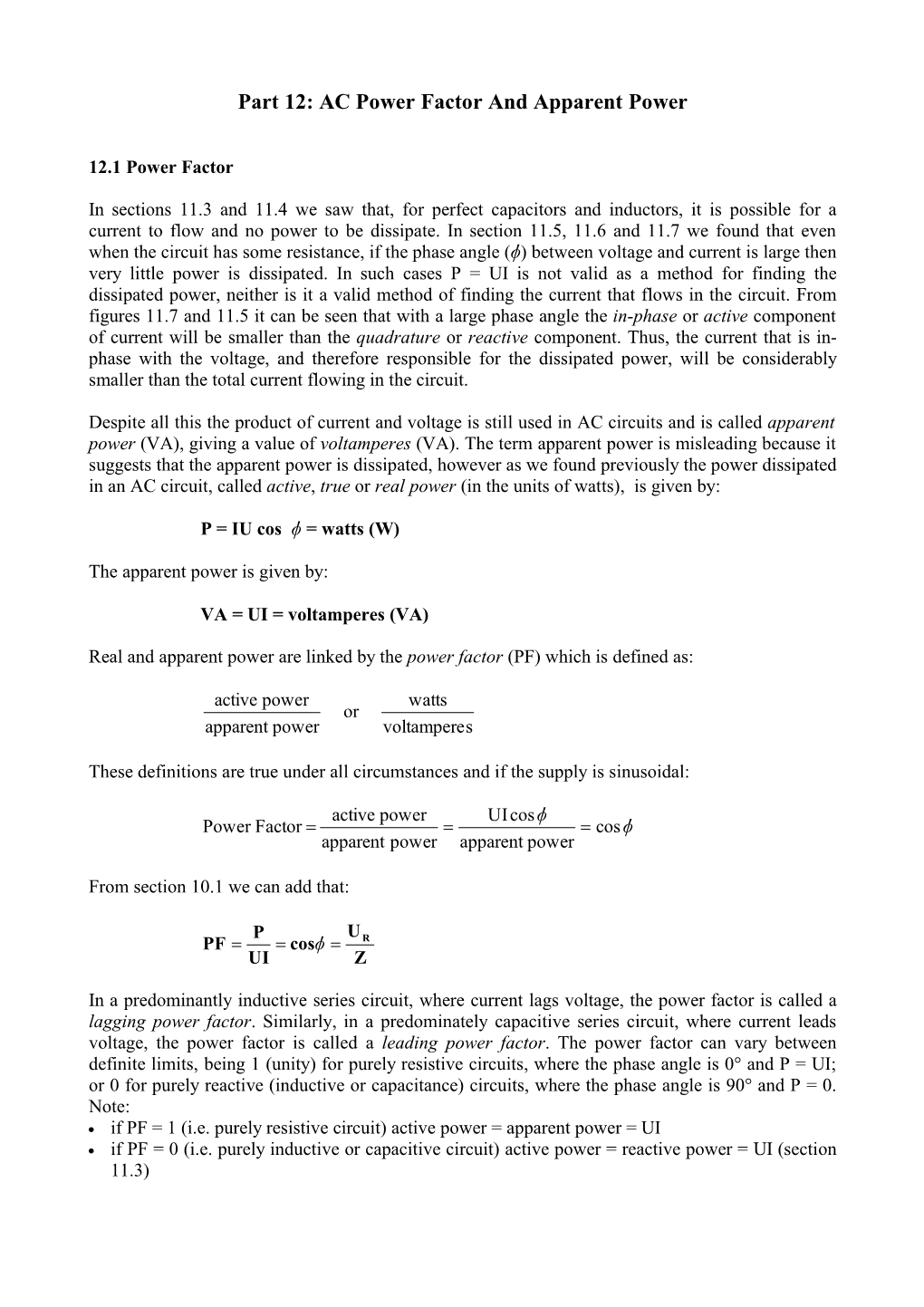 Part 12: AC Power Factor and Apparent Power