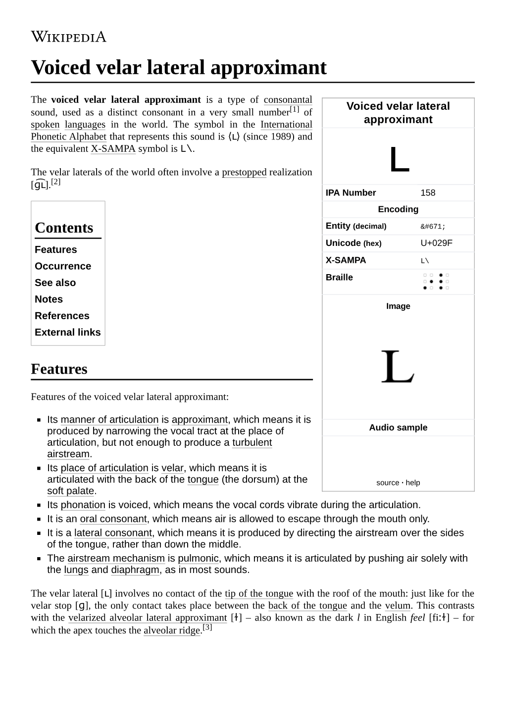 Voiced Velar Lateral Approximant