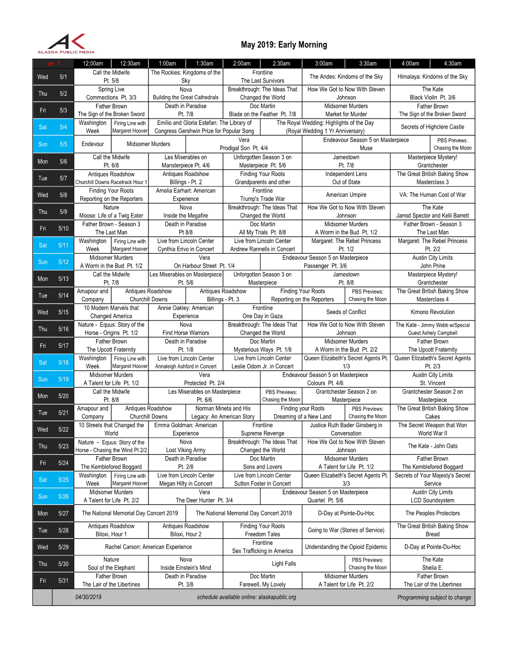 KAKM May 2019 Schedule.Xlsm