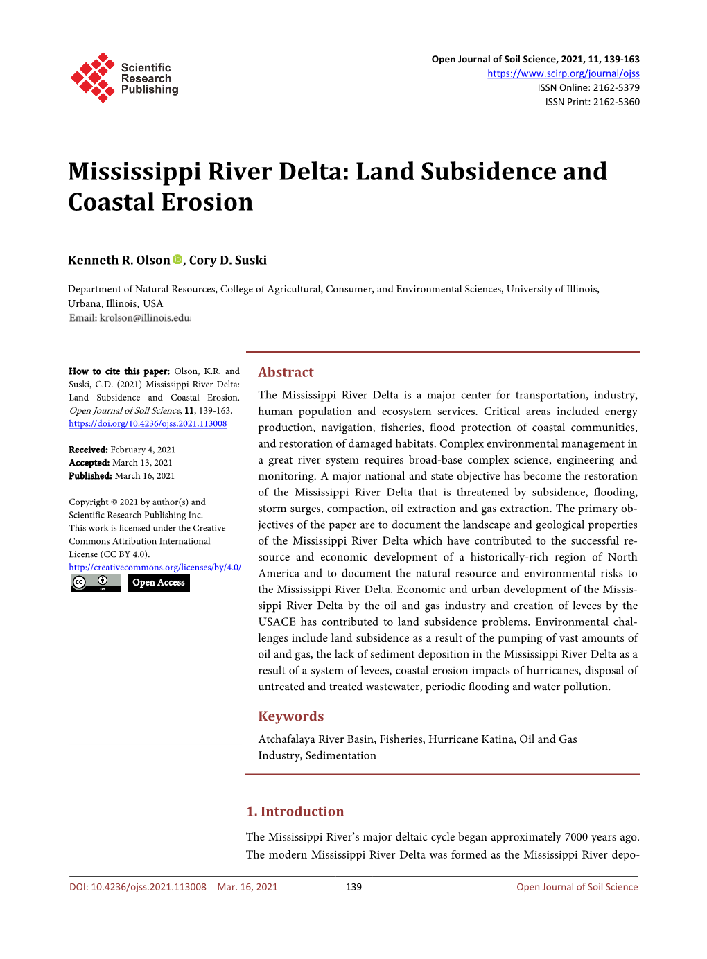 Mississippi River Delta: Land Subsidence and Coastal Erosion