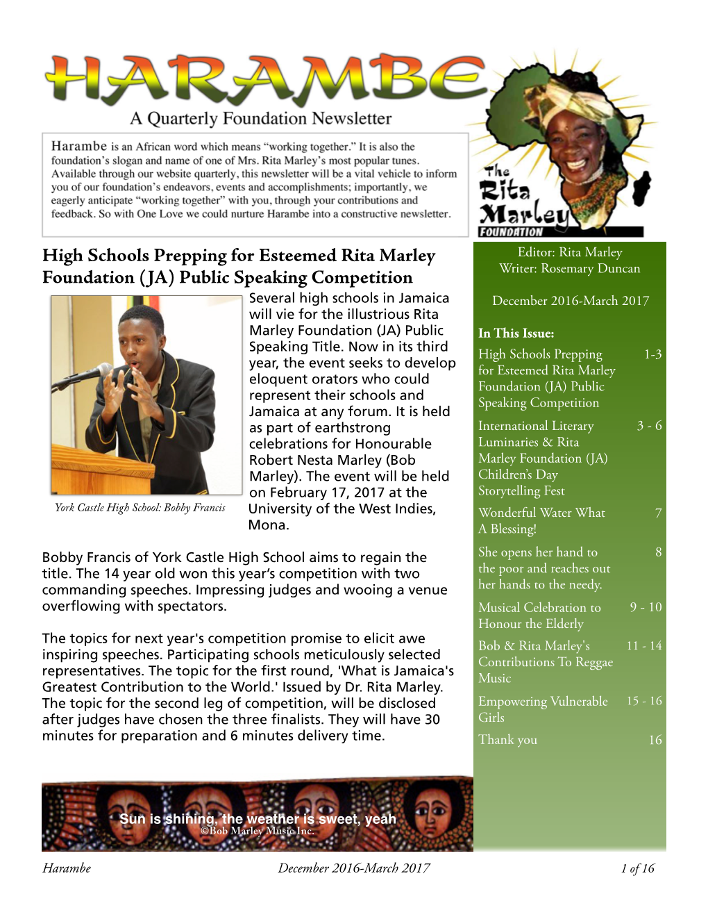 High Schools Prepping for Esteemed Rita Marley Foundation (JA) Public