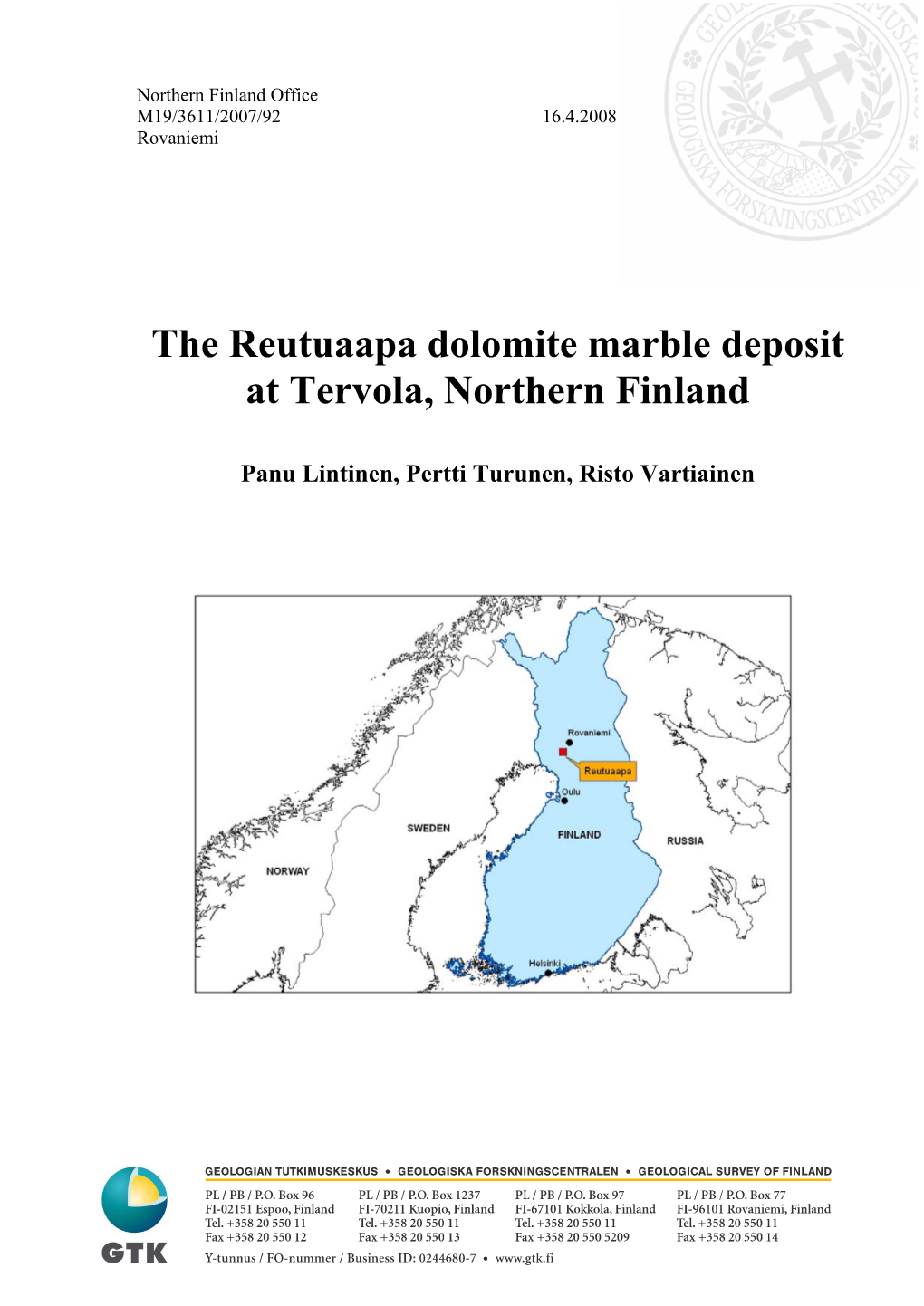 The Reutuaapa Dolomite Marble Deposit at Tervola, Northern Finland