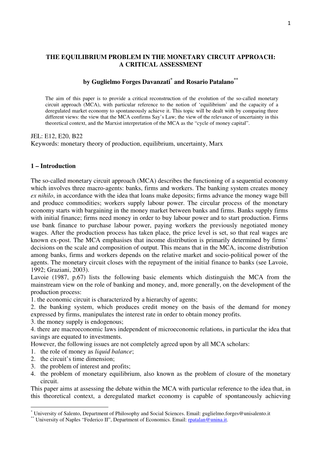 The Equilibrium Problem in the Monetary Circuit Approach: a Critical Assessment