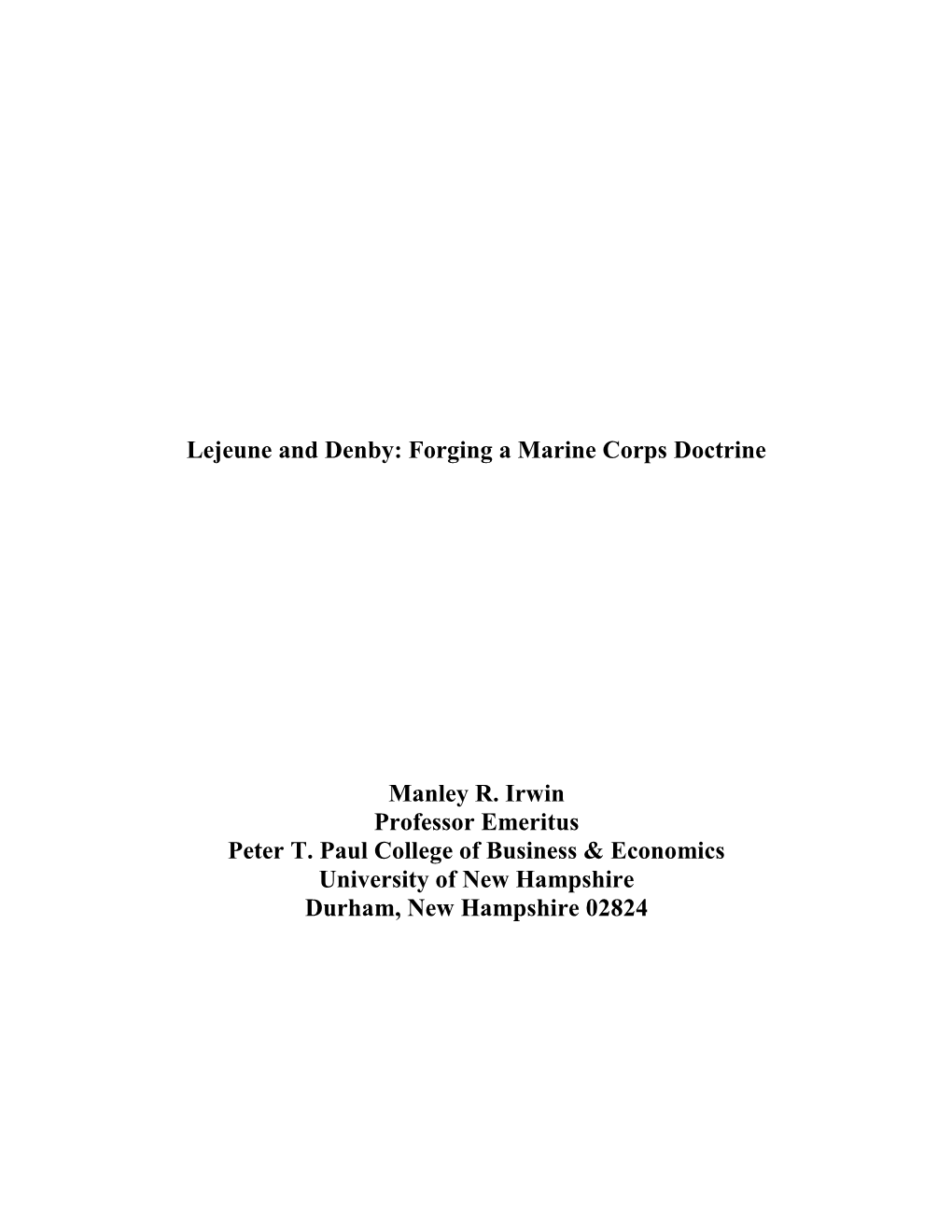 Lejeune and Denby: Forging a Marine Corps Doctrine