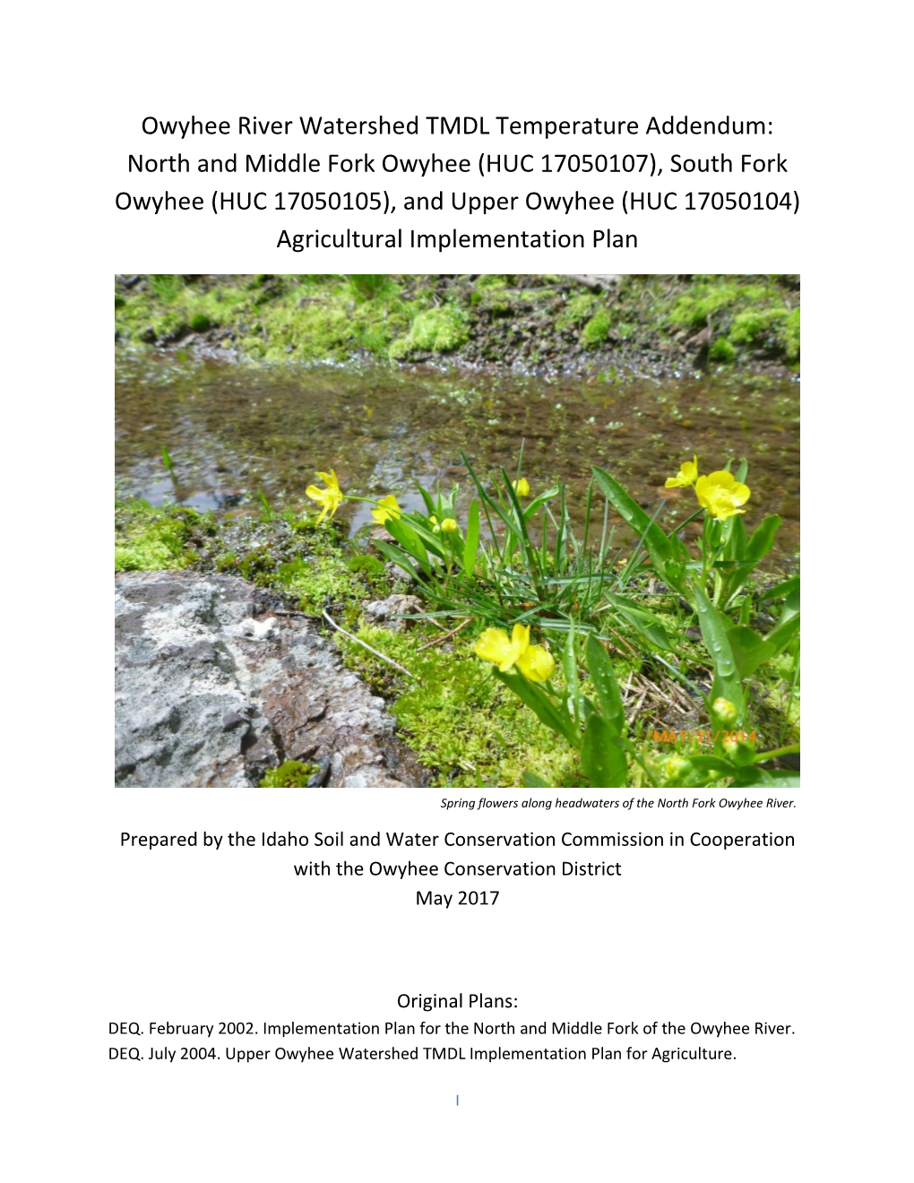 Owyhee River Watershed TMDL Temperature Addendum