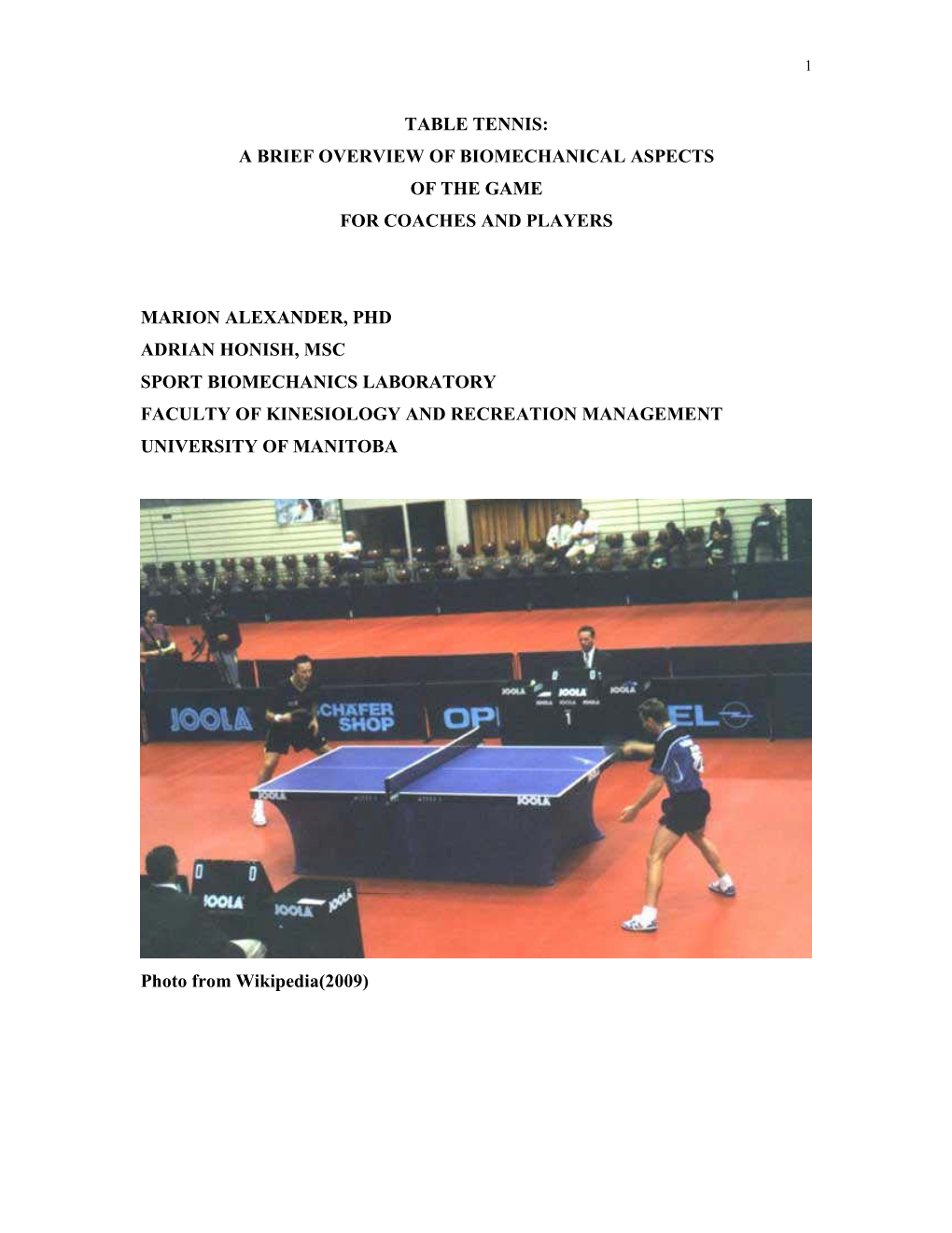 Table Tennis: a Brief Overview of Biomechanical Aspects of the Game for Coaches and Players