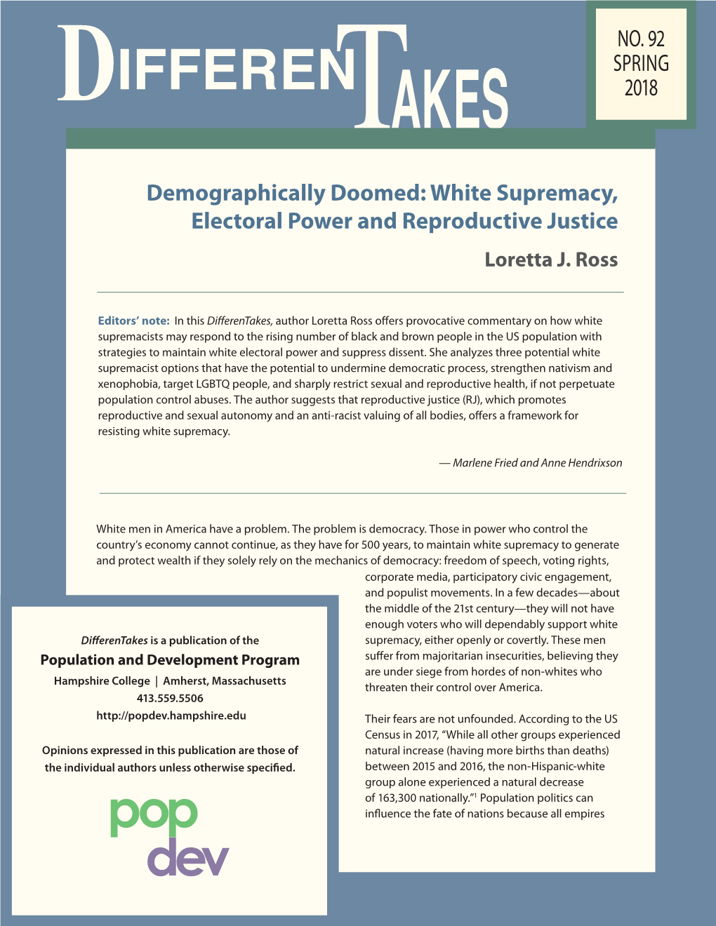 White Supremacy, Electoral Power and Reproductive Justice Loretta J