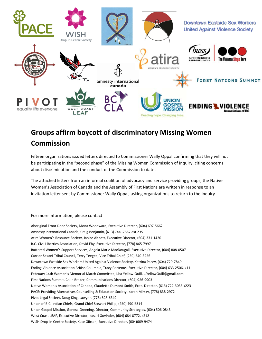 Groups Affirm Boycott of Discriminatory Missing Women Commission