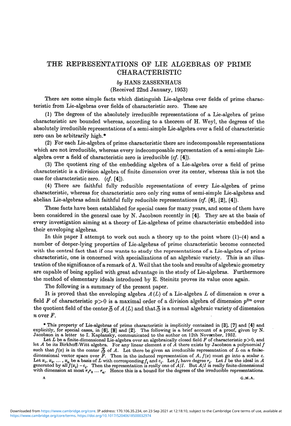 The Representations of Lie Algebras of Prime Characteristic