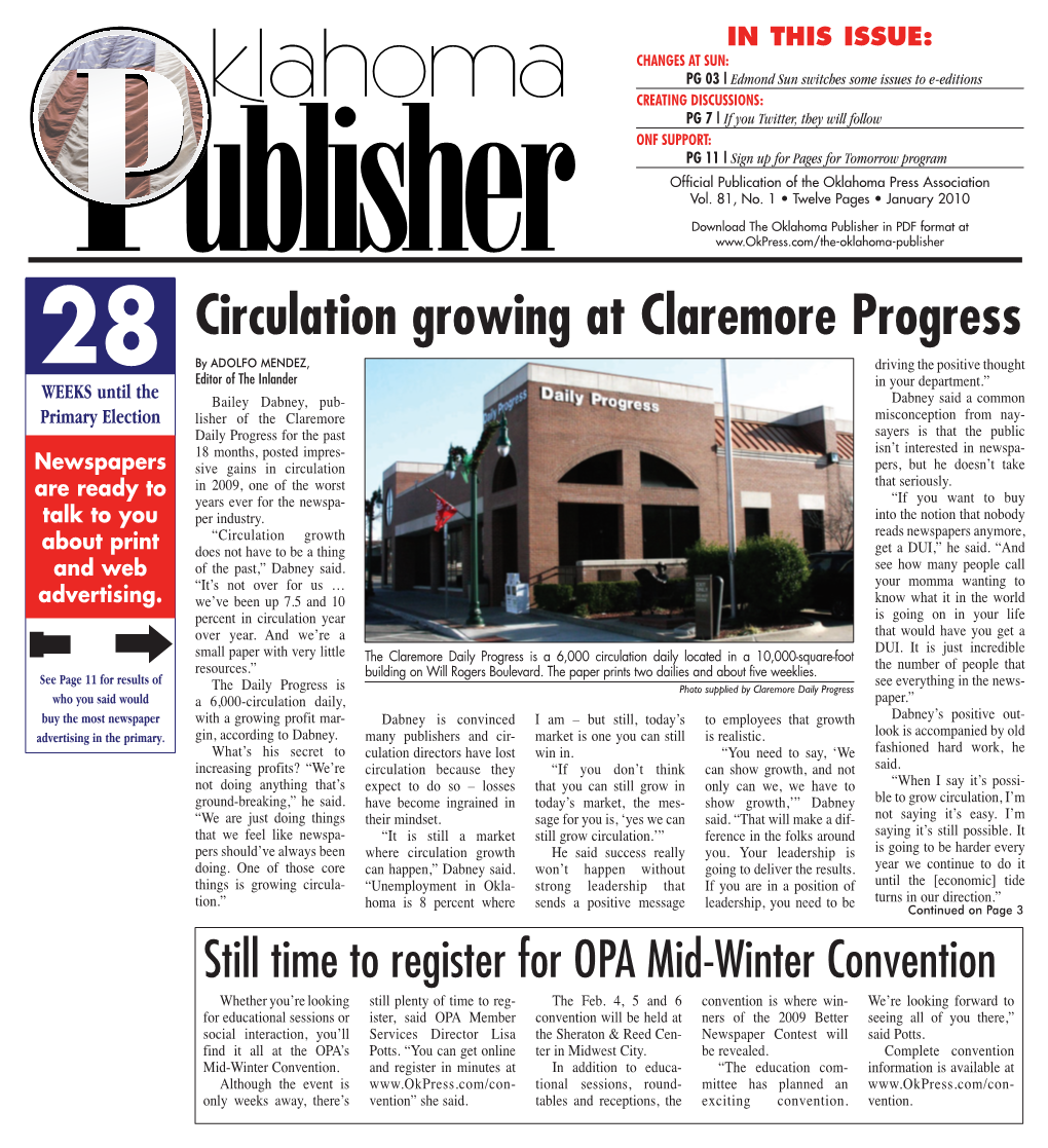 Circulation Growing at Claremore Progress