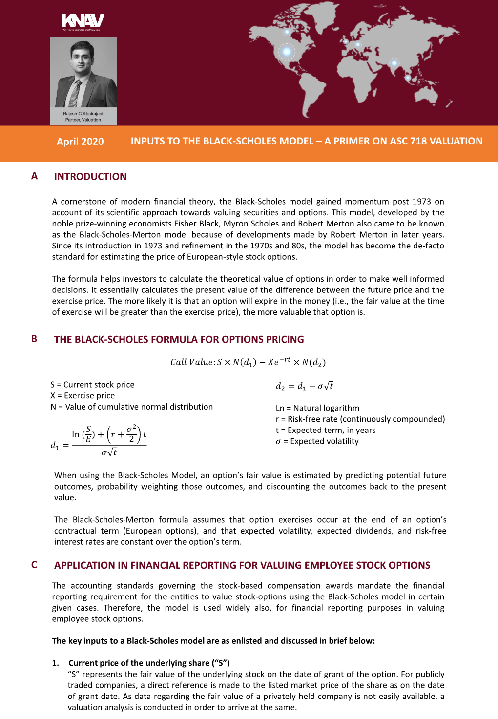 A the Black-Scholes Formula for Options Pricing