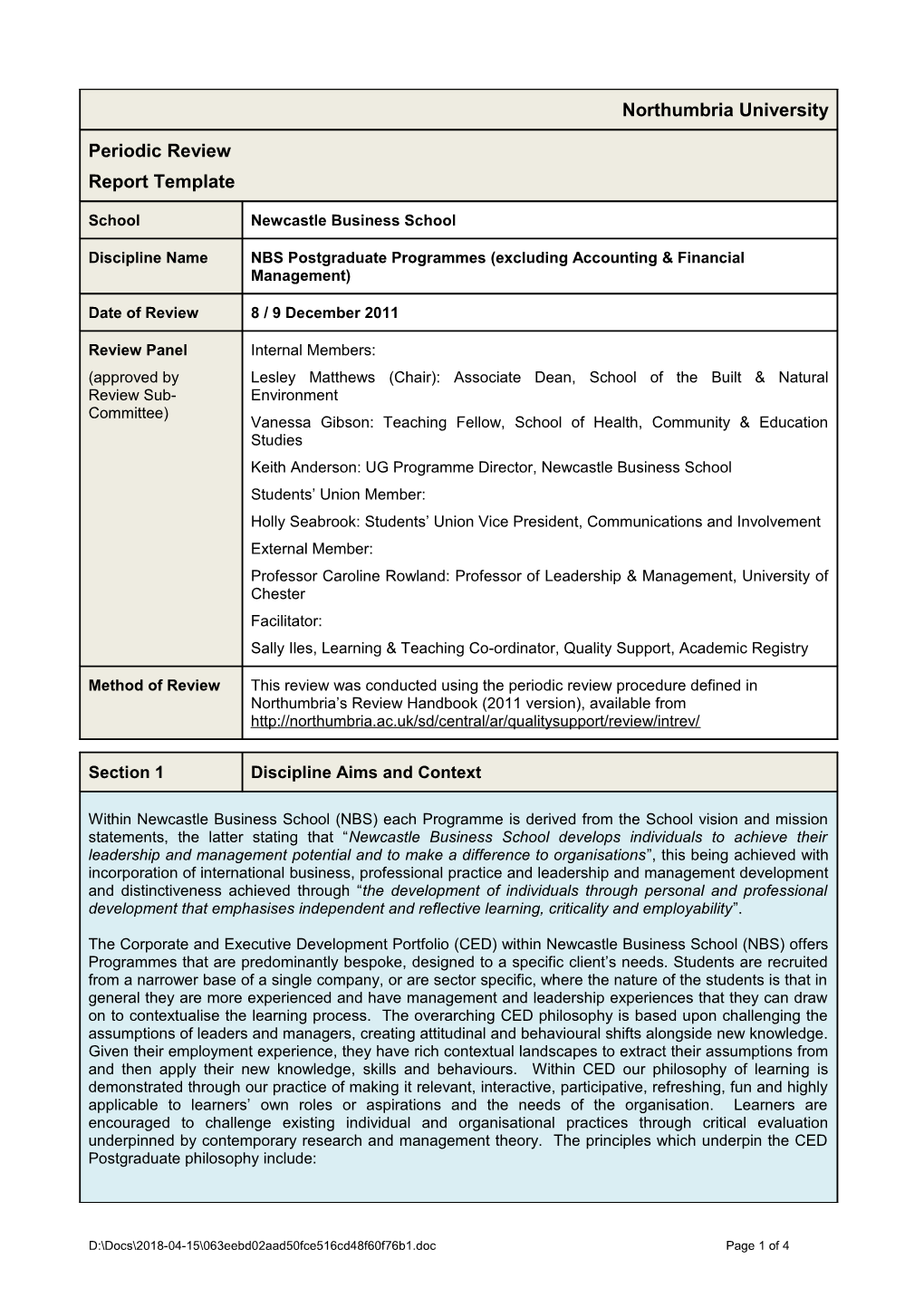 Z: Academic Quality Review Periodic Review Periodic Review Events (By Discipline) Archive