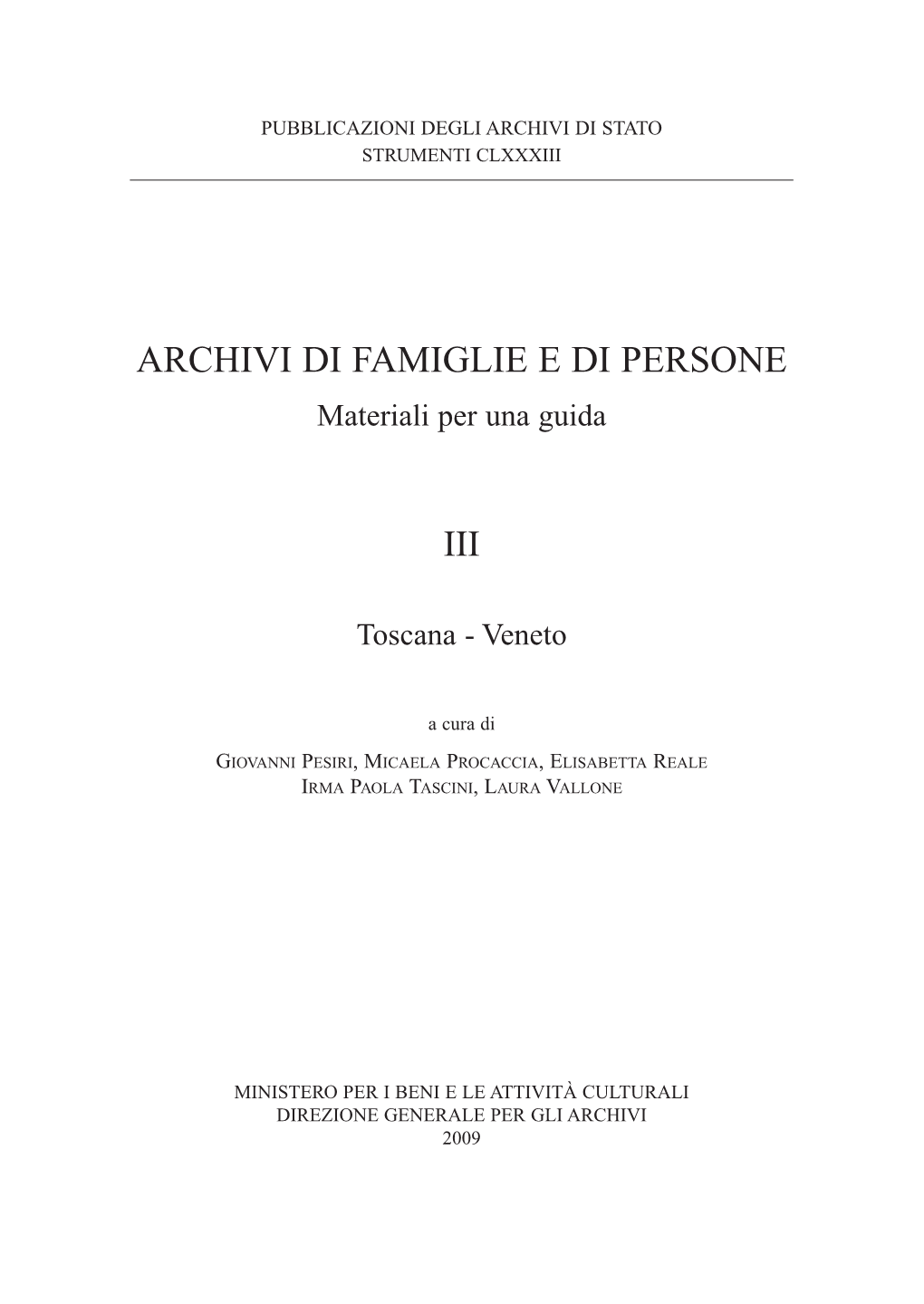 ARCHIVI DI FAMIGLIE E DI PERSONE Materiali Per Una Guida