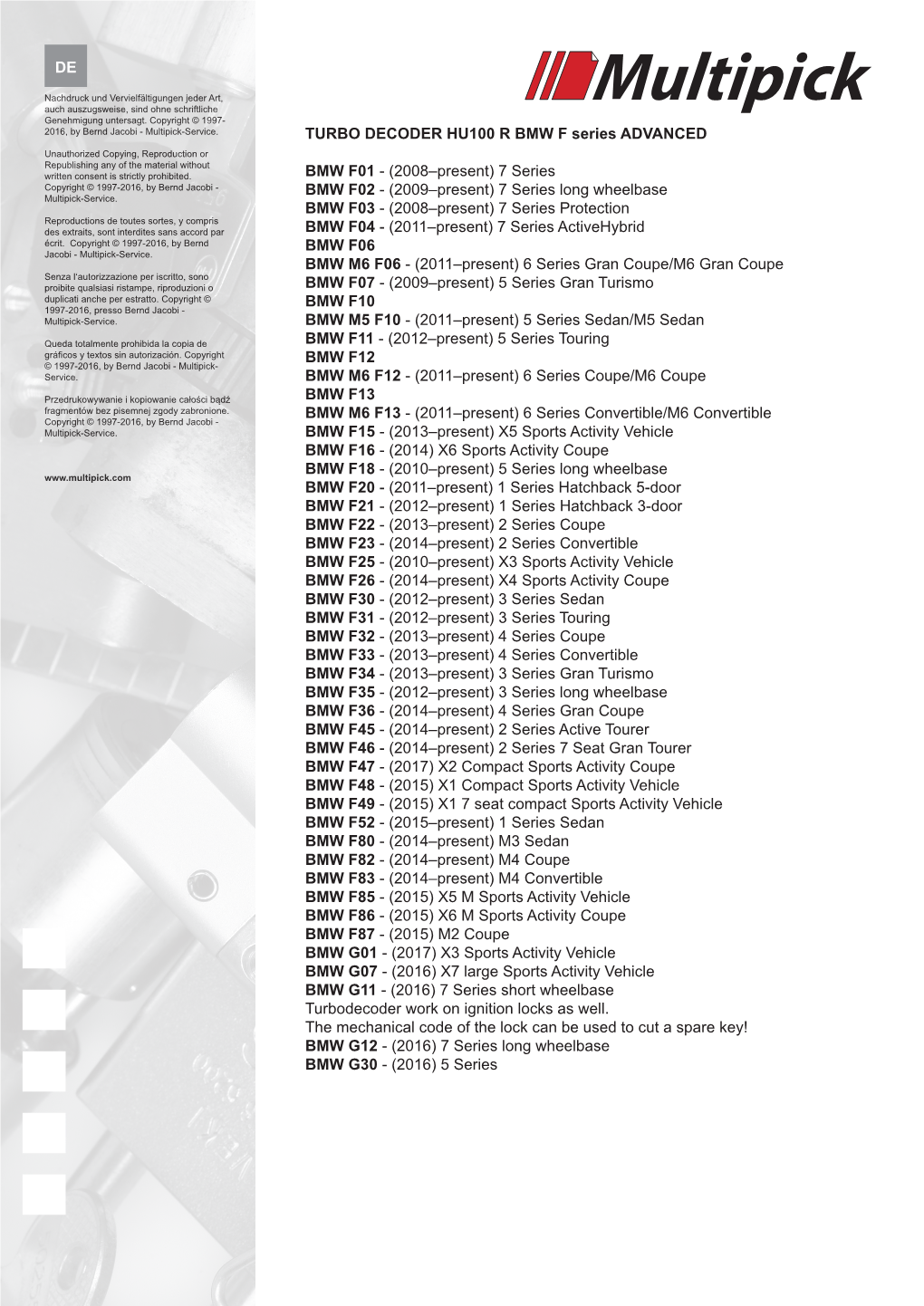 DE TURBO DECODER HU100 R BMW F Series ADVANCED BMW