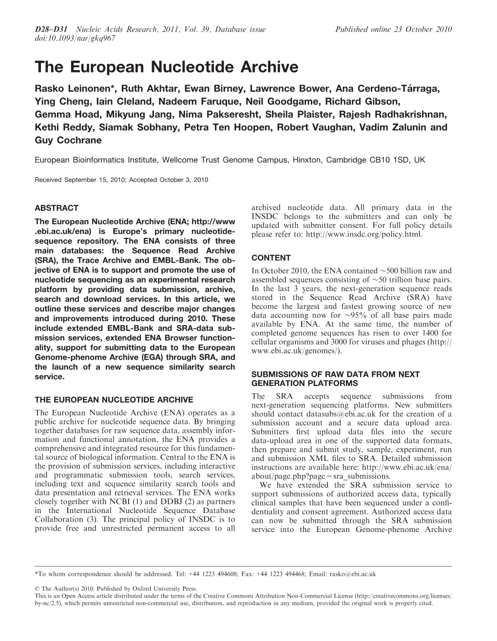 The European Nucleotide Archive