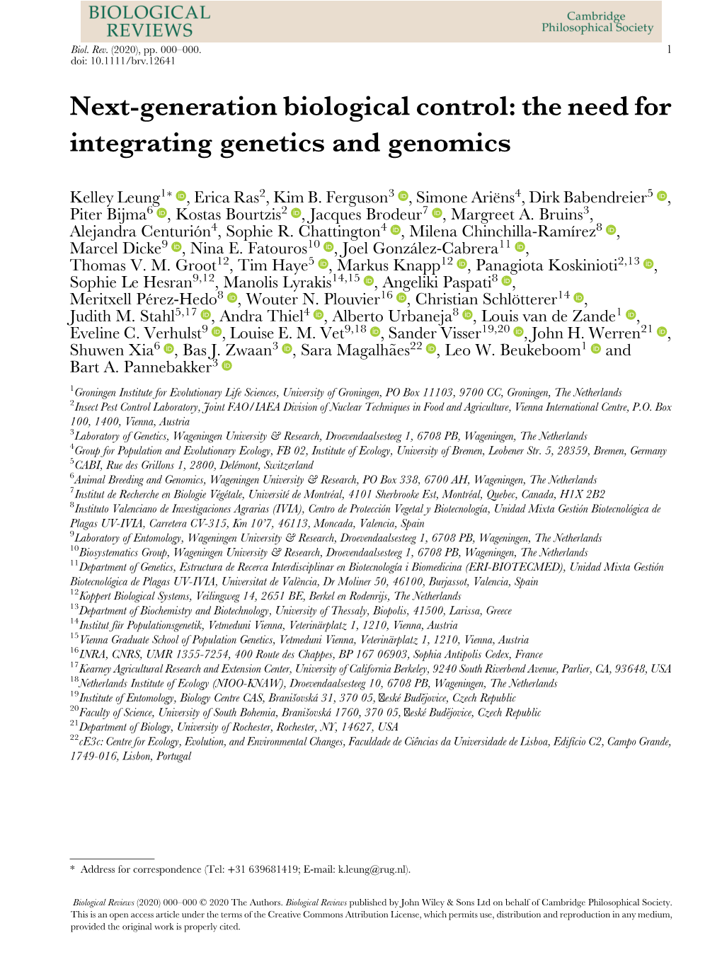 Next‐Generation Biological Control: the Need for Integrating Genetics And