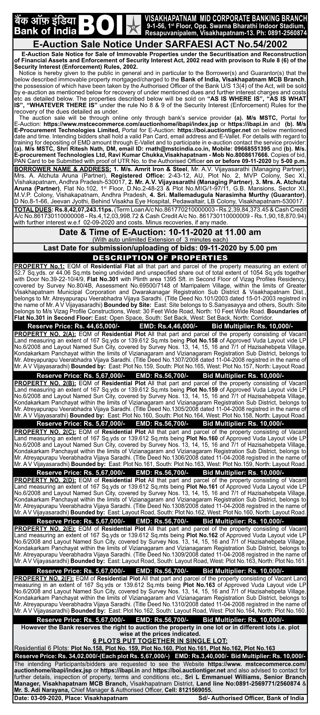 E-Auction Sale Notice Under SARFAESI ACT No