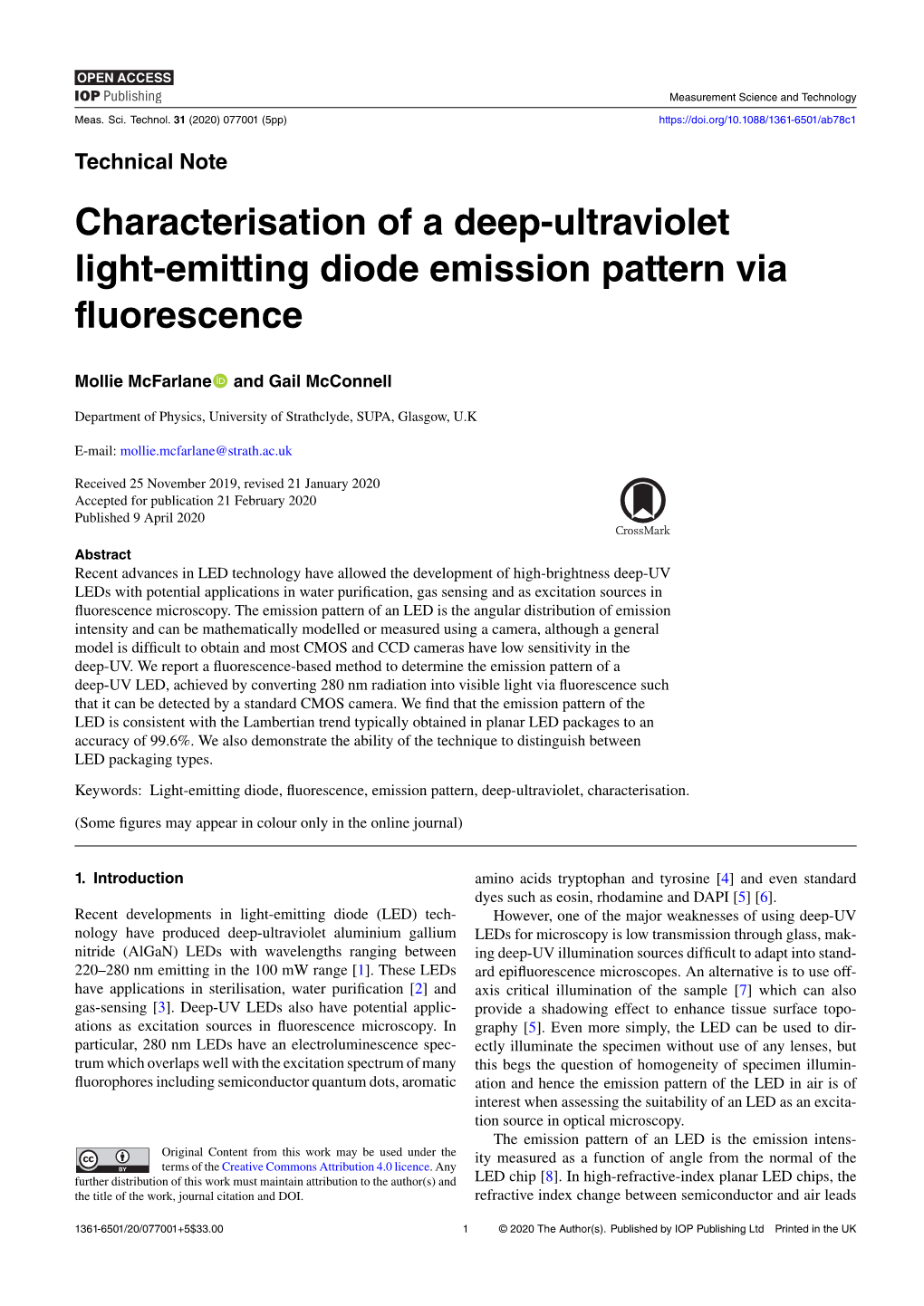 Characterisation of a Deep-Ultraviolet Light-Emitting Diode Emission Pattern Via Fluorescence