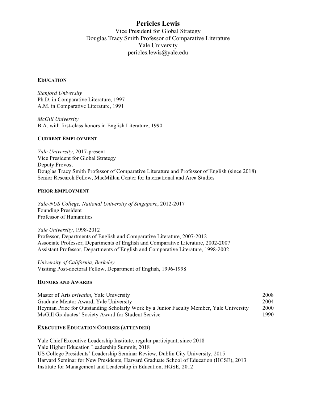 Pericles Lewis – Academic CV