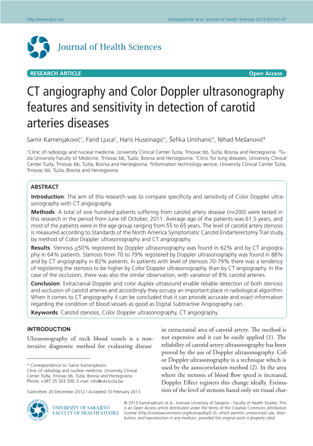 CT Angiography and Color Doppler Ultrasonography Features And