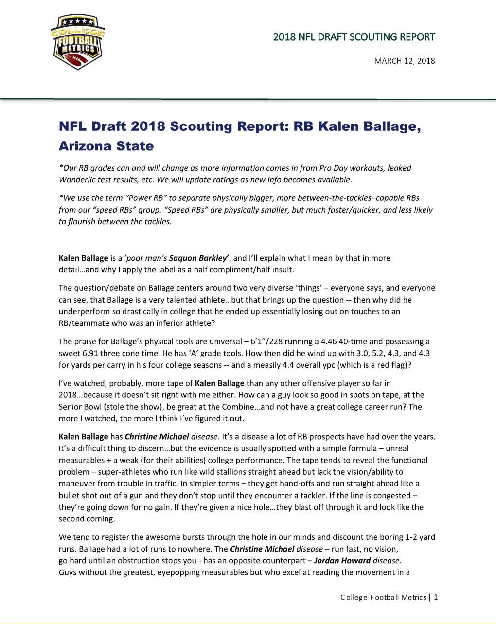 NFL Draft 2018 Scouting Report: RB Kalen Ballage, Arizona State