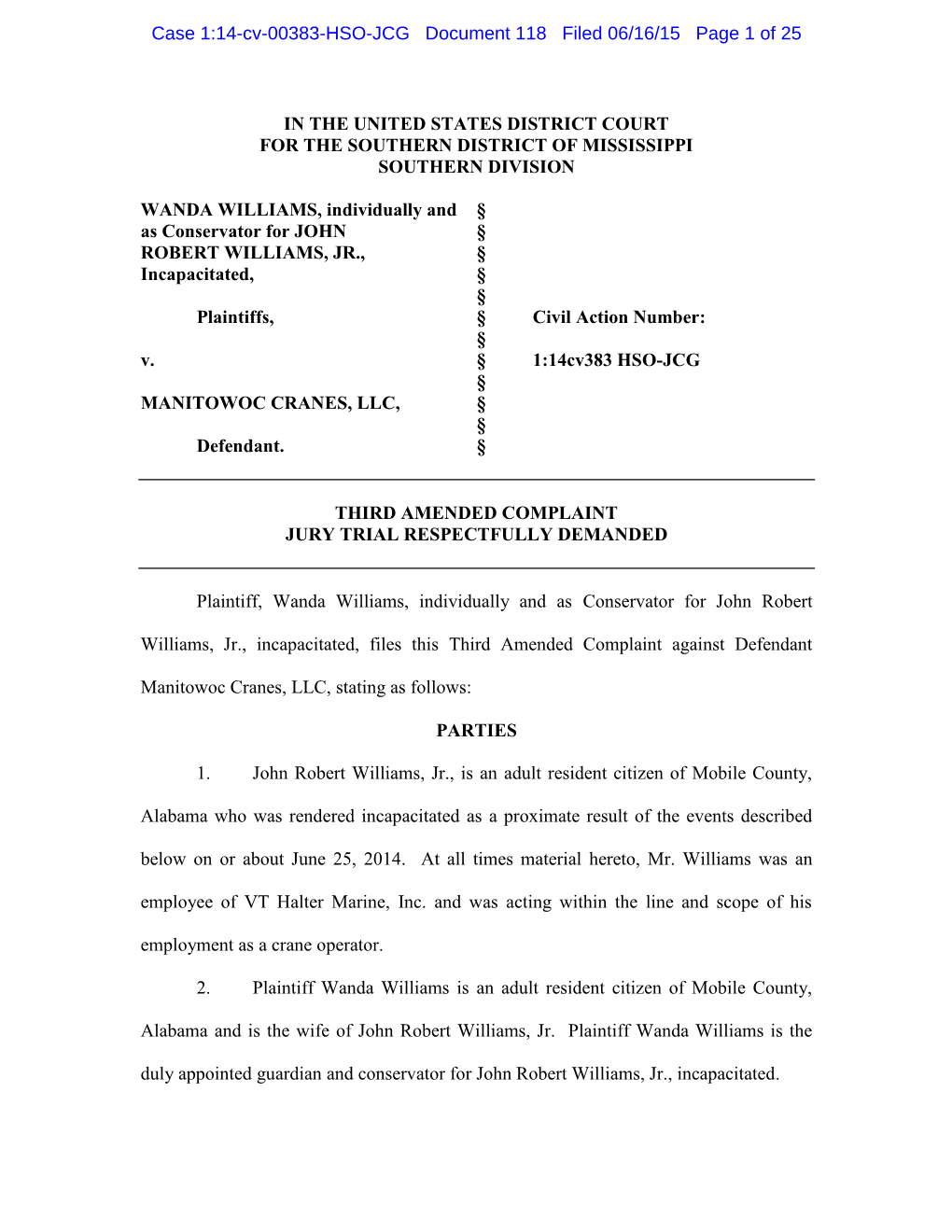 Case 1:14-Cv-00383-HSO-JCG Document 118 Filed 06/16/15 Page 1 of 25