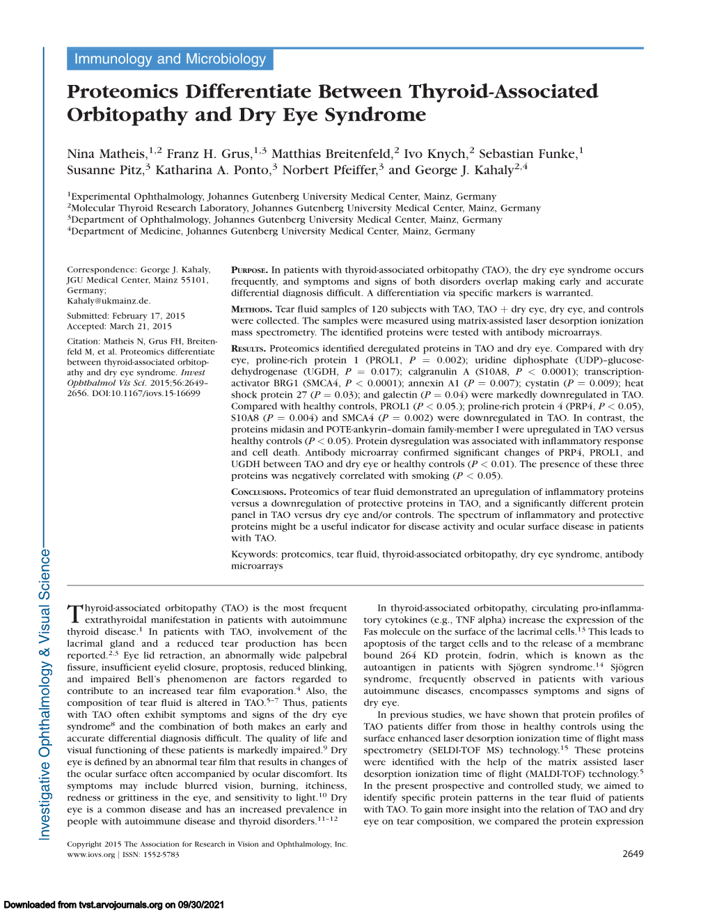 Proteomics Differentiate Between Thyroid-Associated Orbitopathy and Dry Eye Syndrome