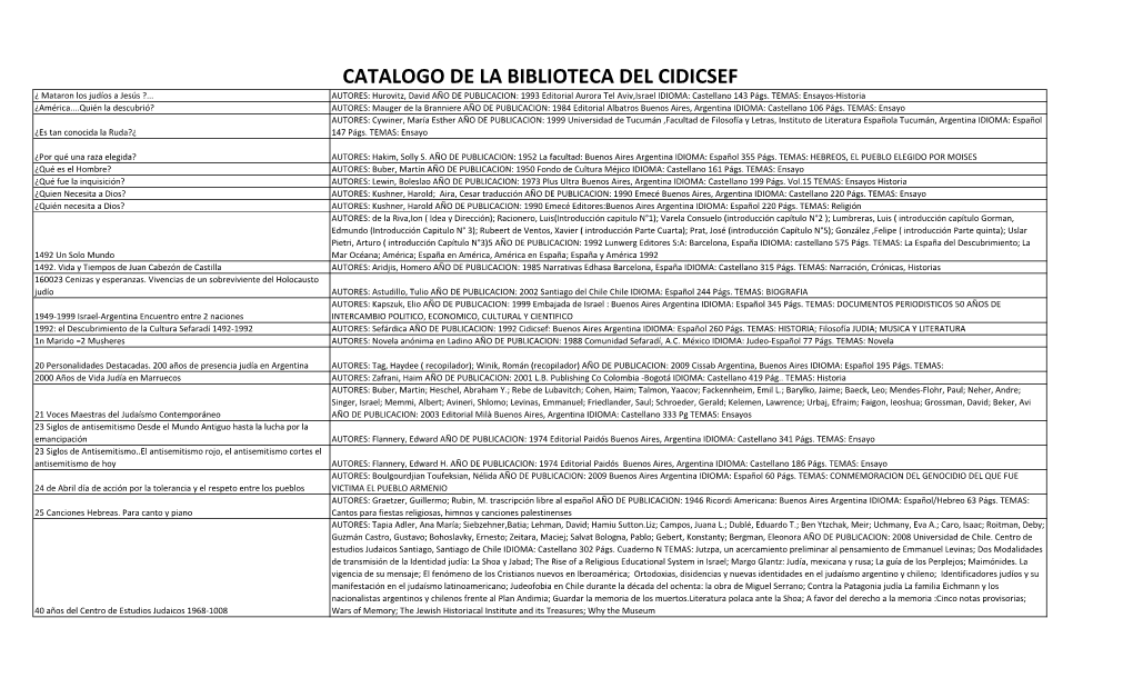 CATALOGO DE LA BIBLIOTECA DEL CIDICSEF ¿ Mataron Los Judíos a Jesús ?