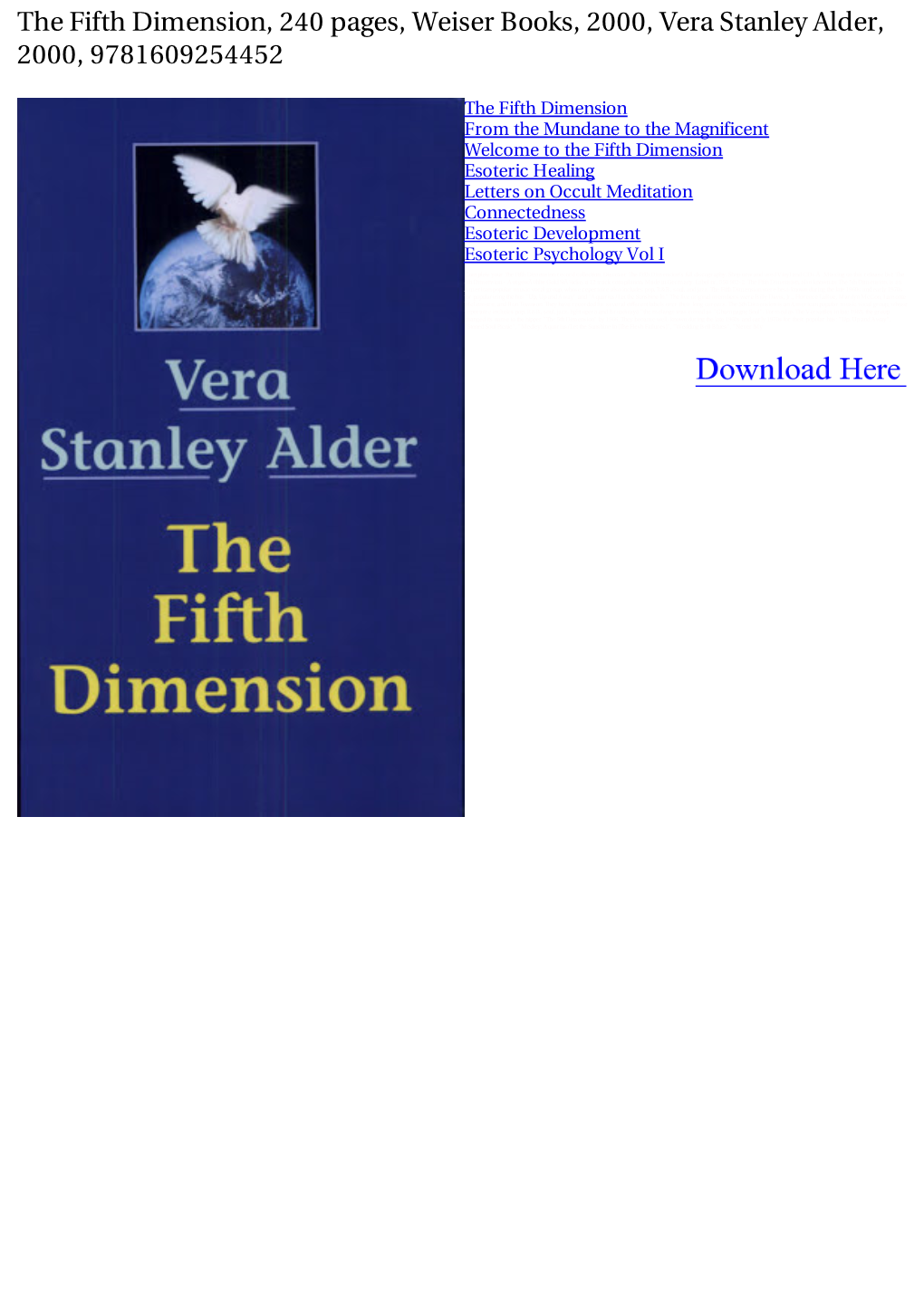 The Fifth Dimension, 240 Pages, Weiser Books, 2000, Vera Stanley Alder, 2000, 9781609254452