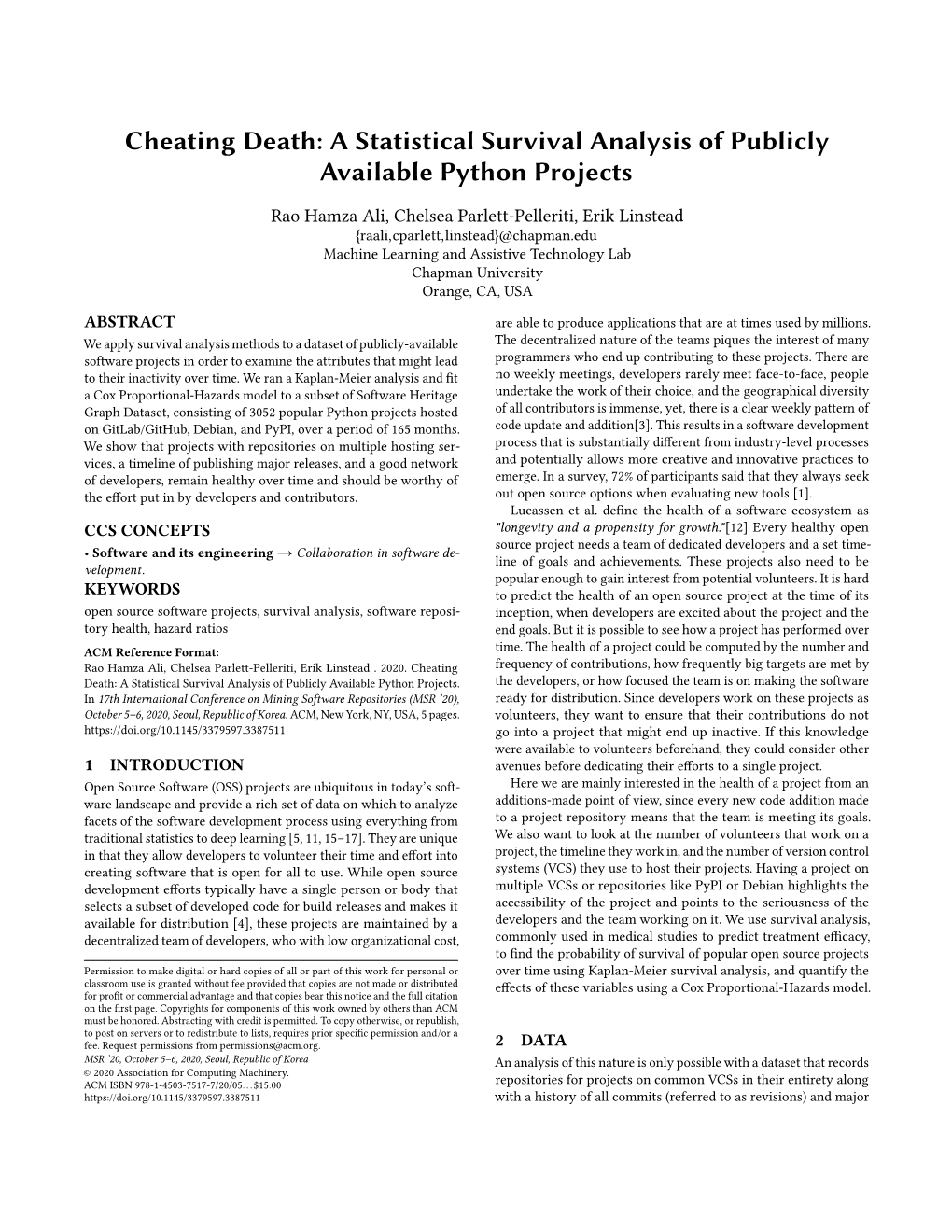 A Statistical Survival Analysis of Publicly Available Python Projects