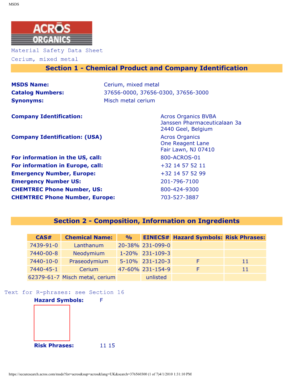 Section 1 - Chemical Product and Company Identification