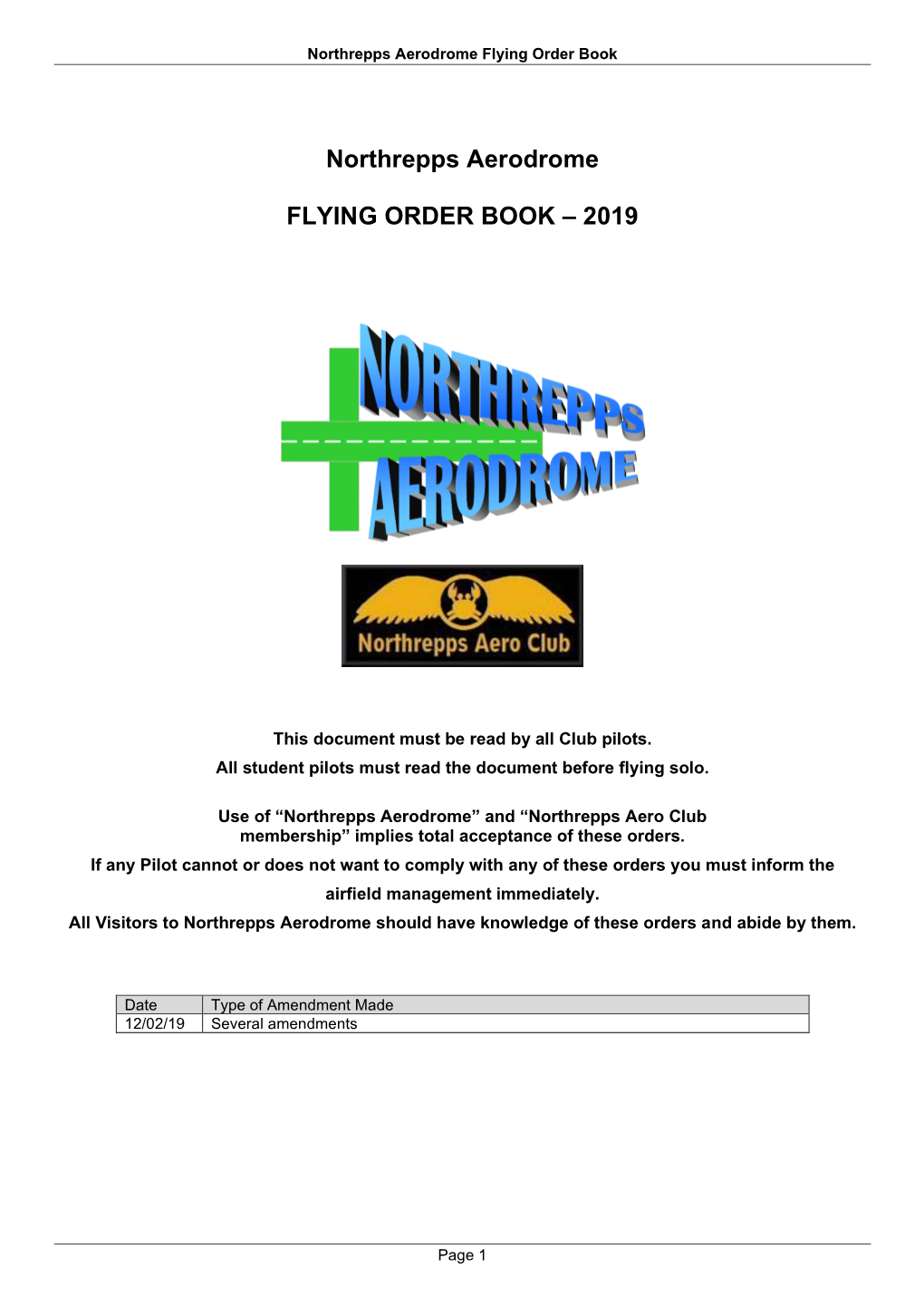 A Microlight Club Flying Order Book