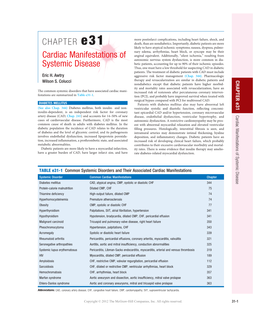 CHAPTER E31 Cardiac Manifestations of Systemic Disease