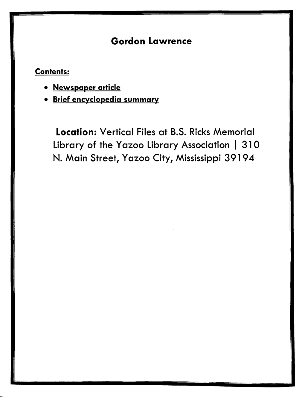 Library of the Yazoo Library Association| 310 N