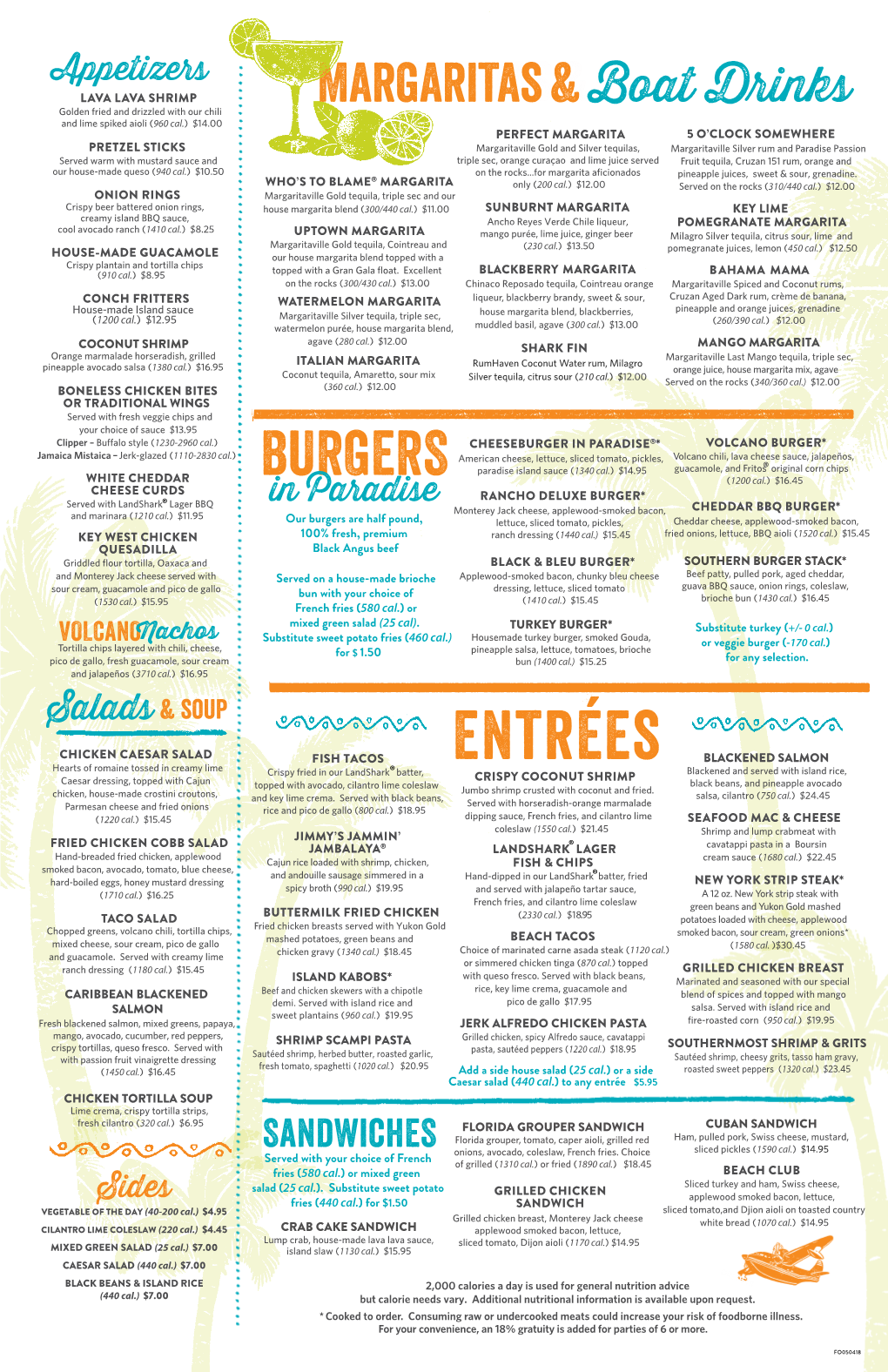 Margaritaville Dinner Menu DO050418