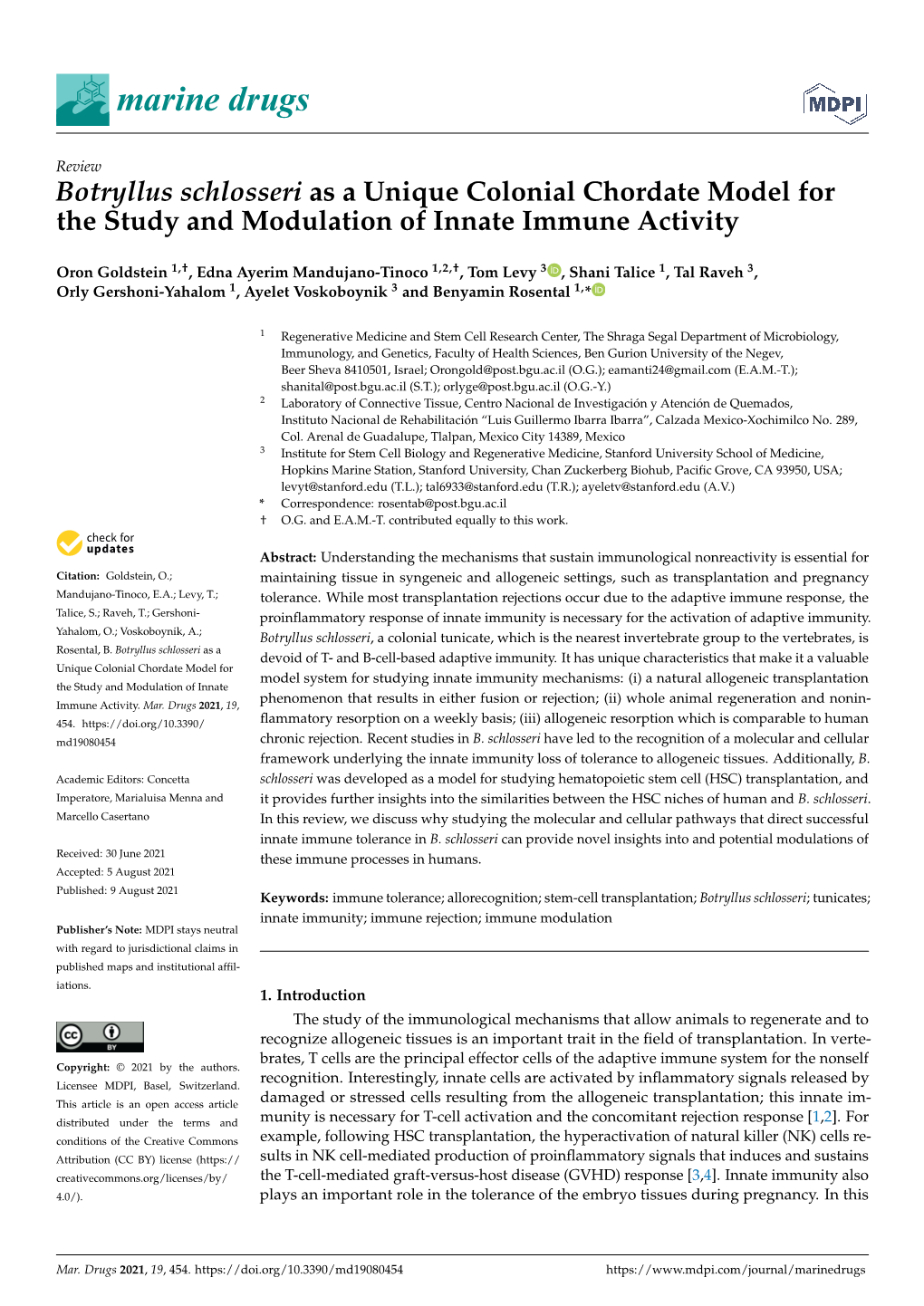 Botryllus Schlosseri As a Unique Colonial Chordate Model for the Study and Modulation of Innate Immune Activity