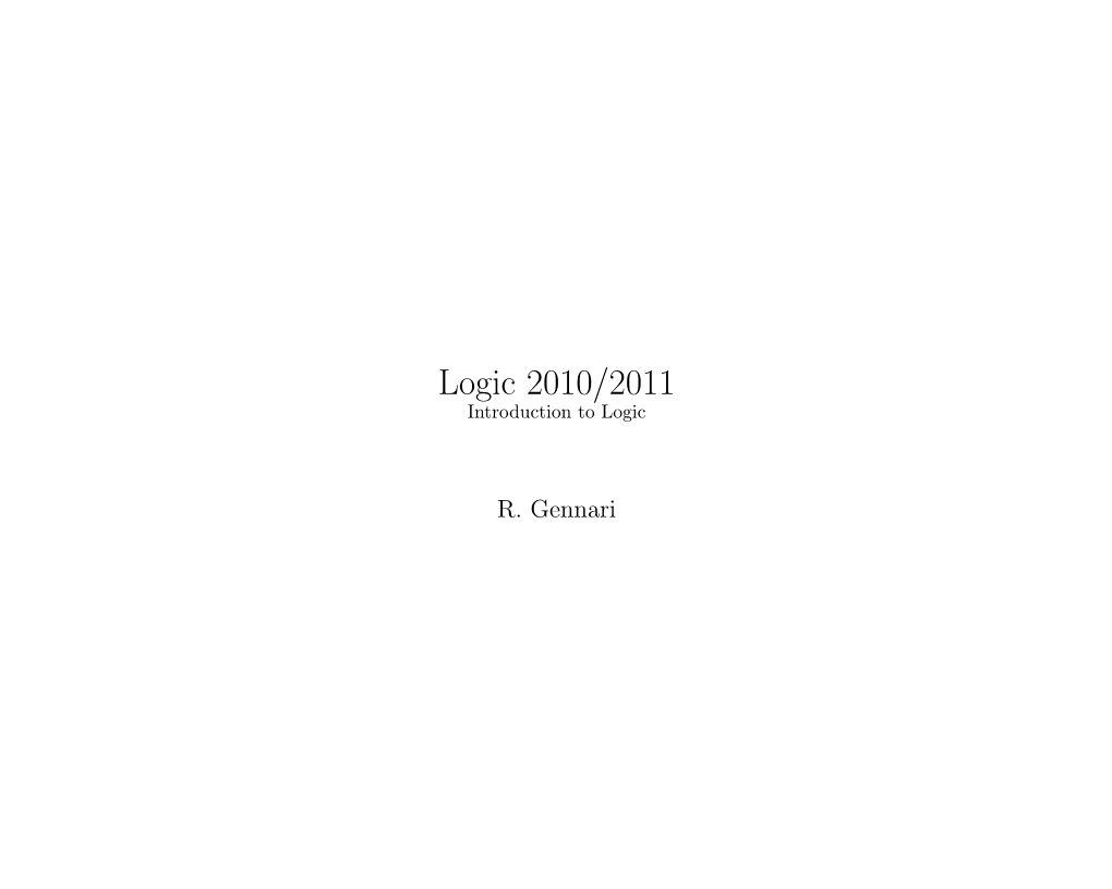 Logic 2010/2011 Introduction to Logic