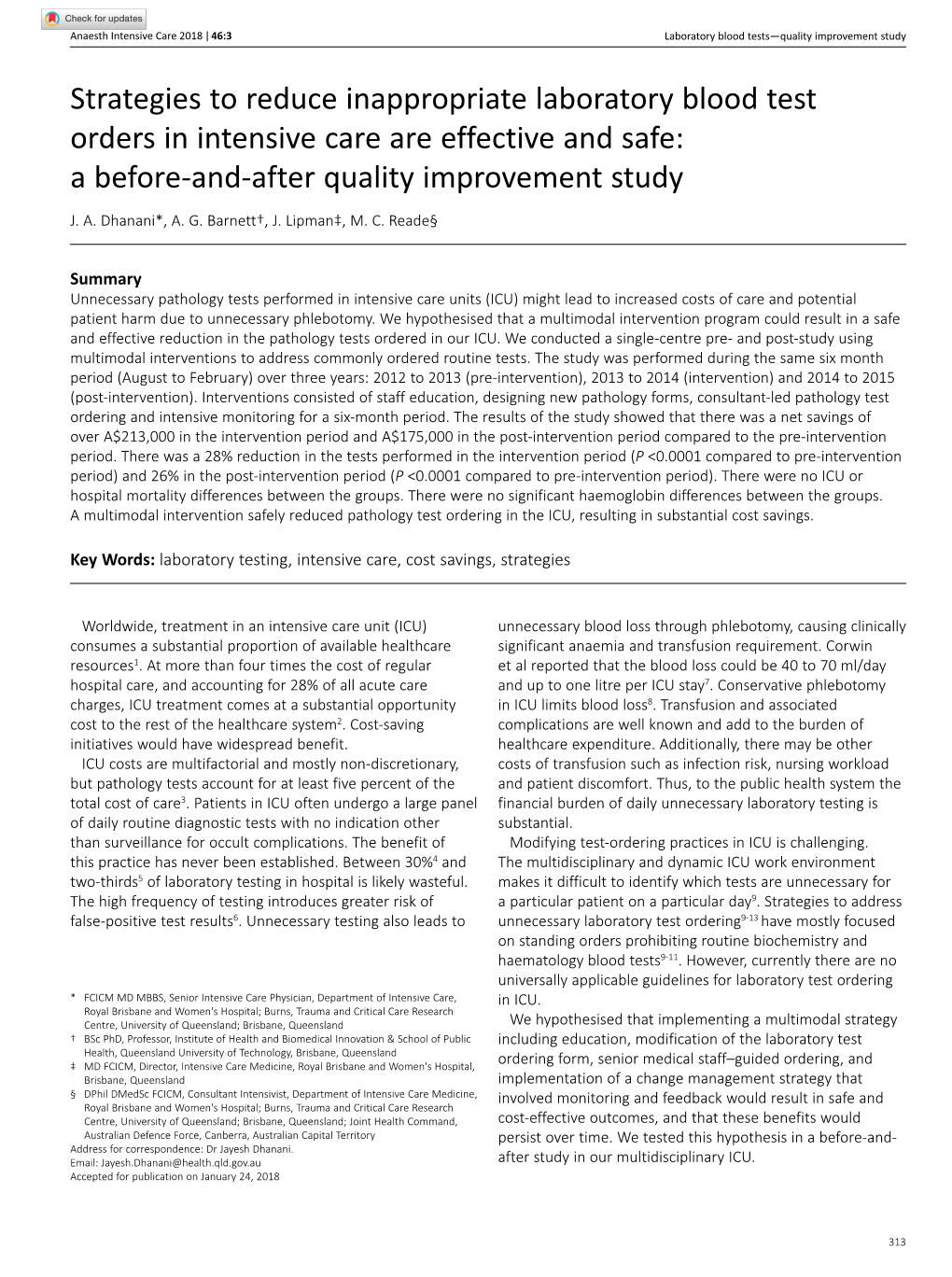 Strategies to Reduce Inappropriate Laboratory Blood Test Orders in Intensive Care Are Effective and Safe: a Before-And-After Quality Improvement Study J