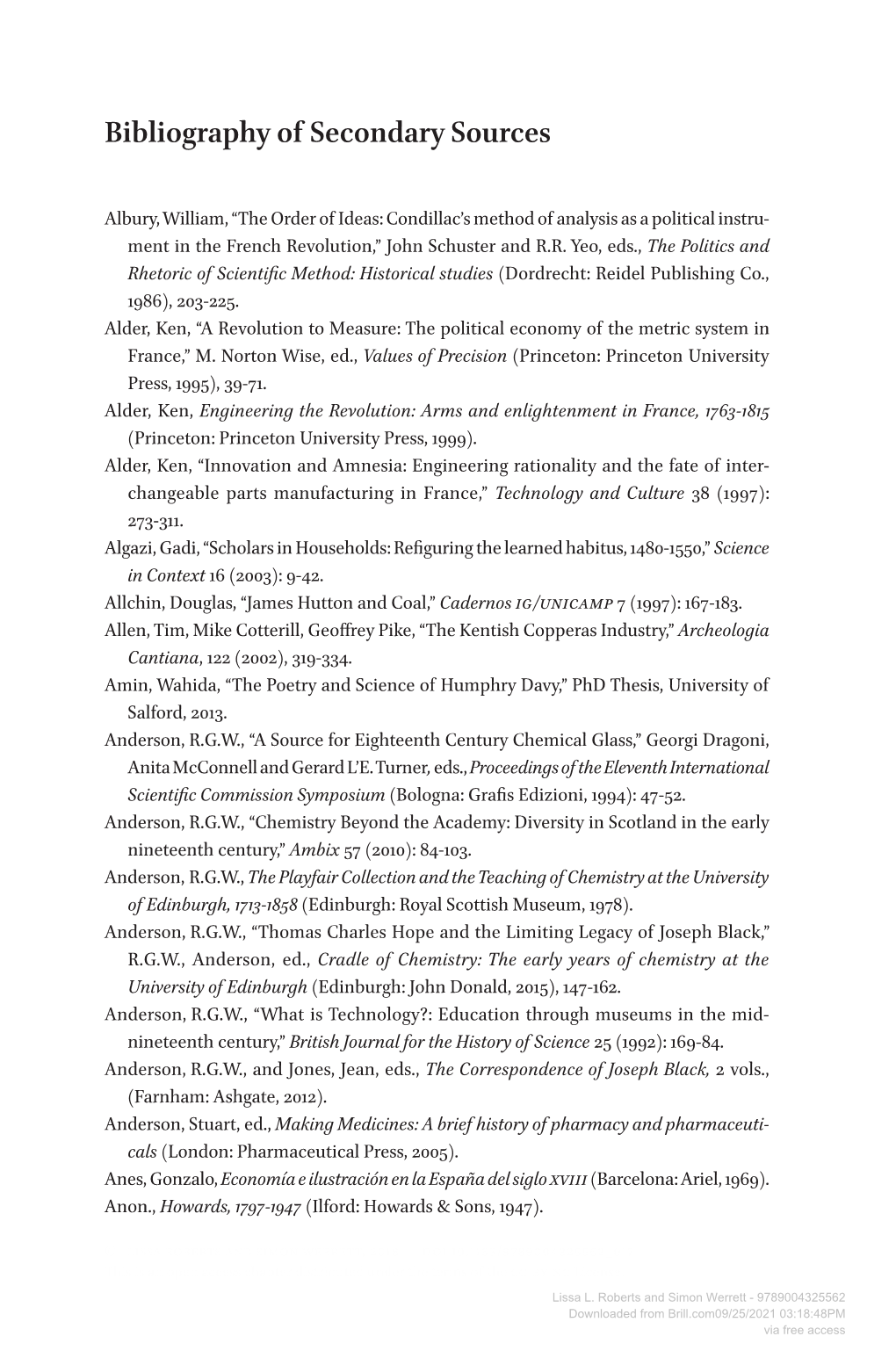 Downloaded from Brill.Com09/25/2021 03:18:48PM Via Free Access 356 Bibliography of Secondary Sources