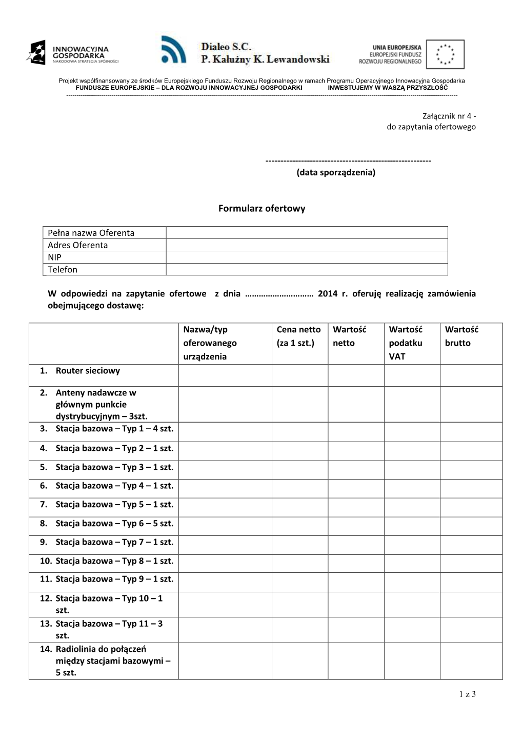 Załącznik Nr 4 - Do Zapytania Ofertowego