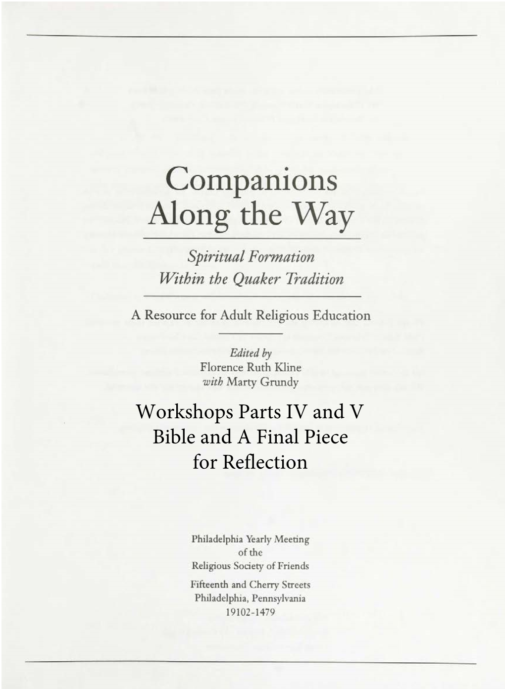 Companions Along the Way -- Workshops Parts 4 & 5 -- Bible