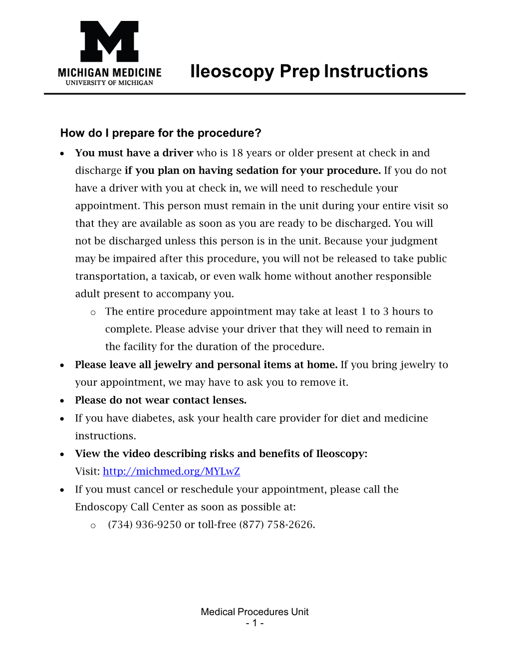 Ileoscopy Prep Instructions