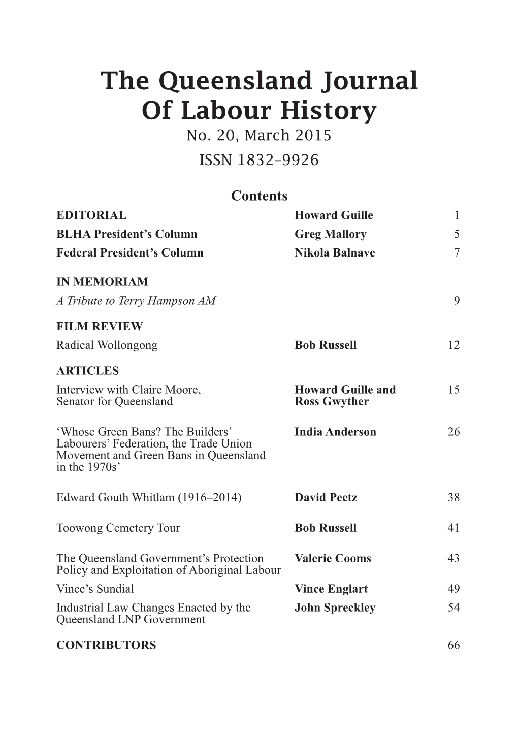The Queensland Journal of Labour History No