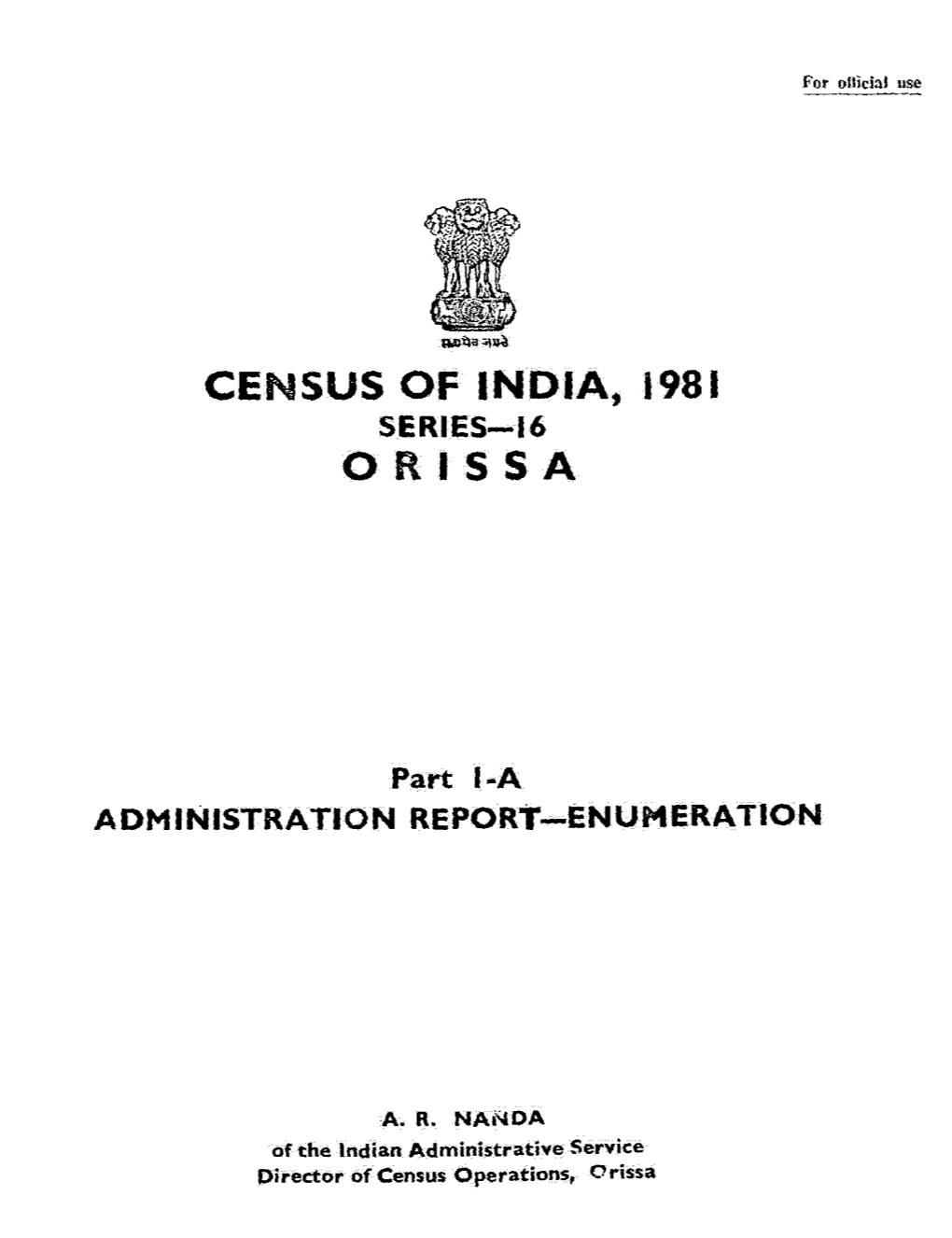 Administration Reprot-Enumeration, Part I-A, Series-16, Orissa